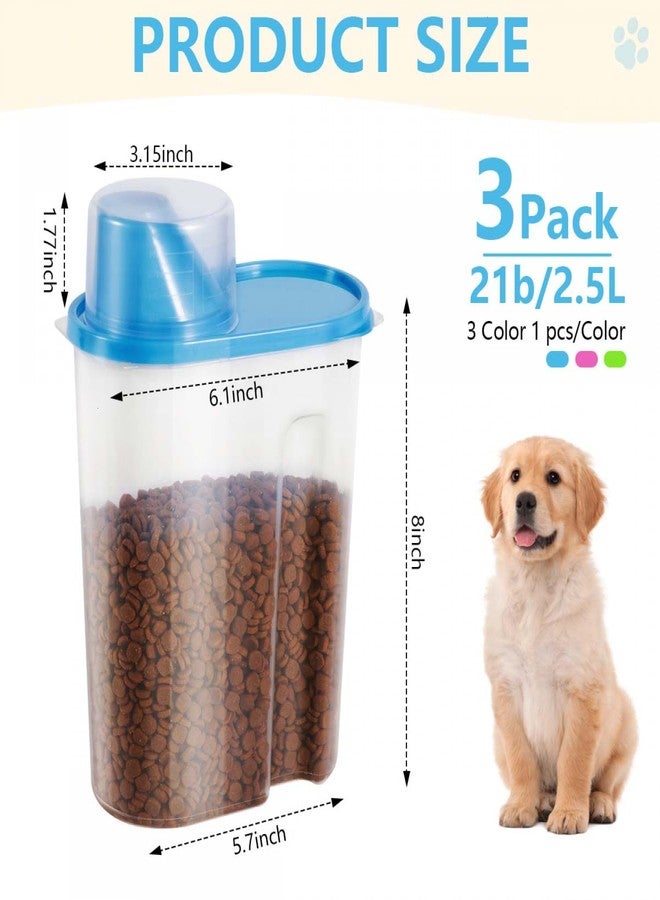 SenseYo 3 Pack 2lb 2.5L Pet Food Storage Container with Measuring Cup BPA Free for Small Dog, Cat, Bird (Blue Pink Green) - Image 2